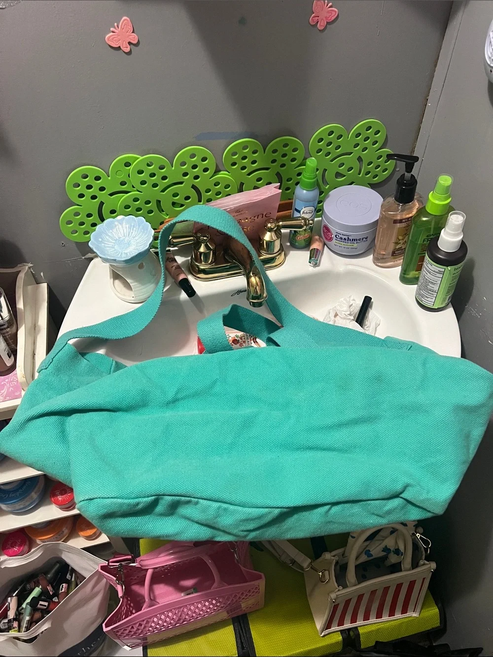 Figs Large Tote Bag in Teal Green